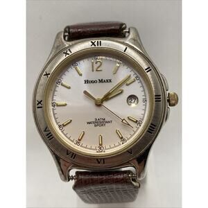 Vintage Hugo Max Watch Date Quartz Mens Watch 18K Gold plated New Battery!